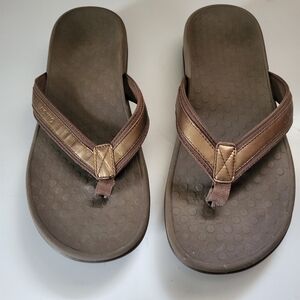 Vionic Womens Bronze Tide II Metallic Leather Thong Sandals Size 10